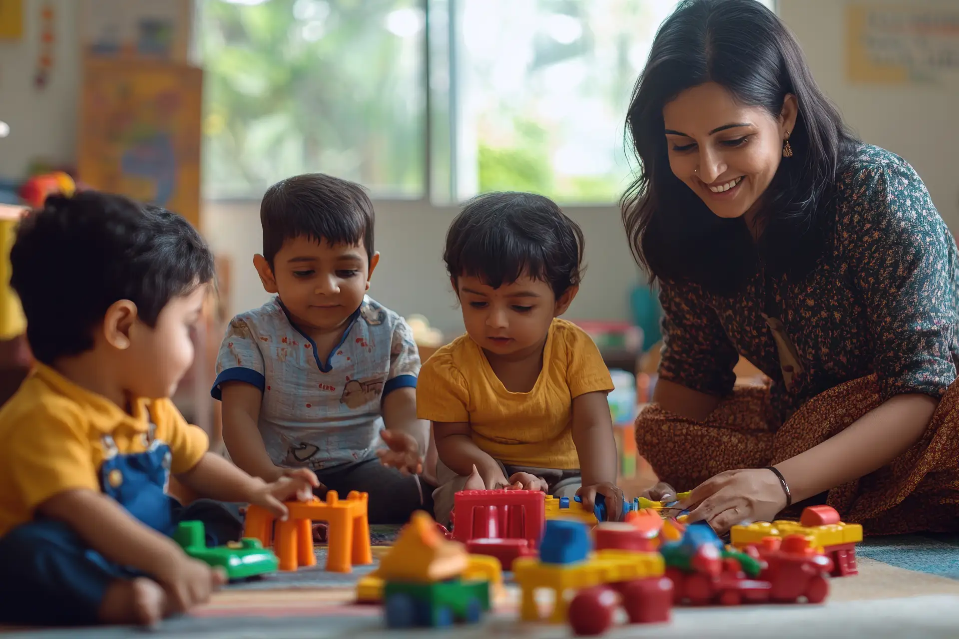 An educator creating a joyful learning experience with young children